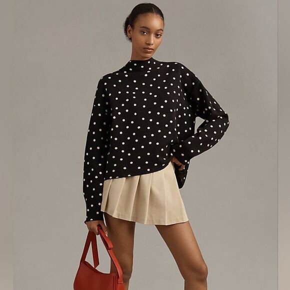 Anthropologie Sweaters - NWOT Anthropologie Maeve Carys Mock Neck Sweater Women’s Small Black Polka Dots
